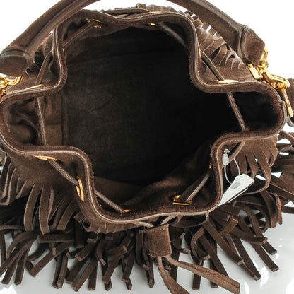Saint Laurent Suede Calfskin Small Emmanuelle Fringe Bucket Bag Brown 6 of 8
