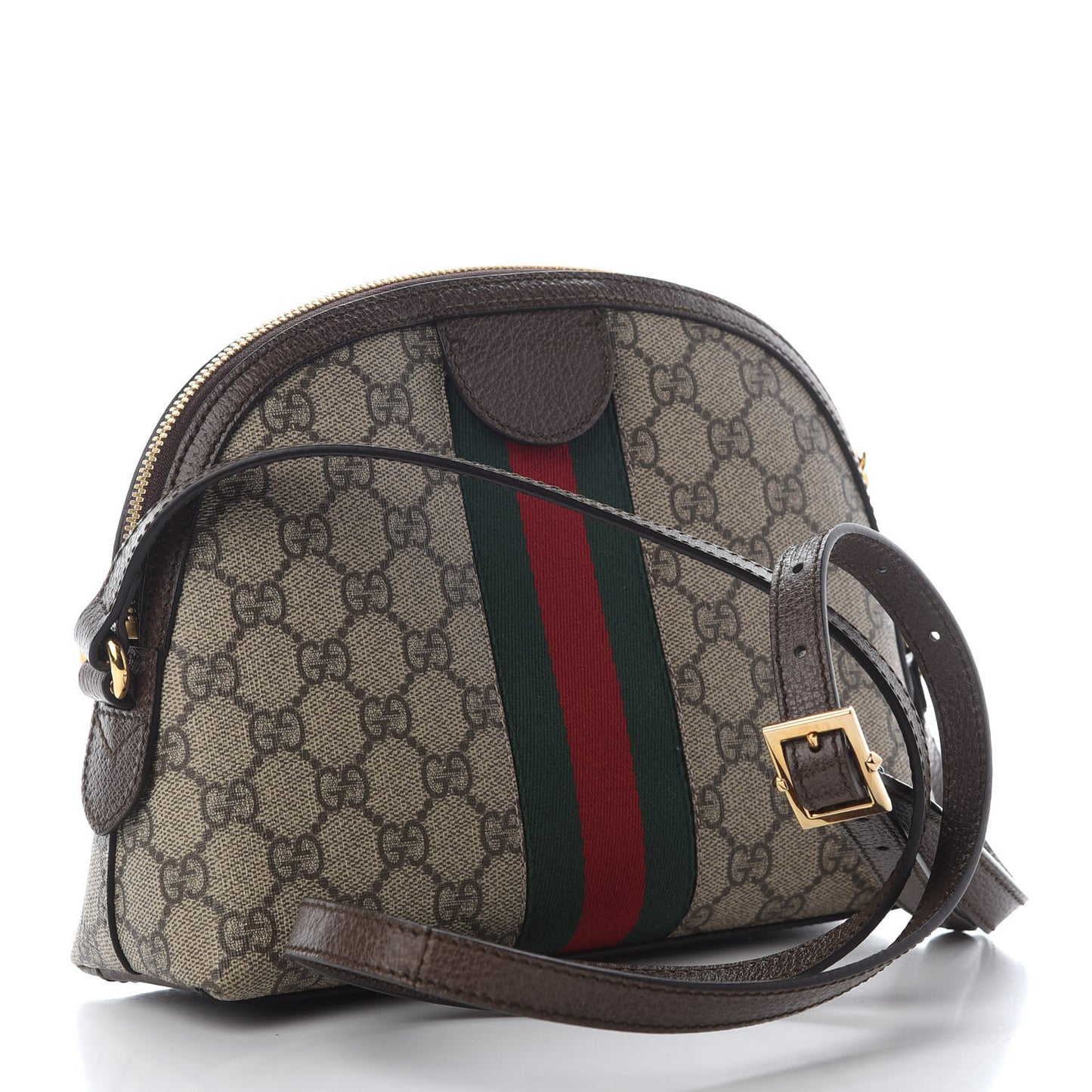 GG Supreme Monogram Textured Dollar Calfskin Web Small Ophidia Dome Shoulder Bag Beige Ebony New Acero