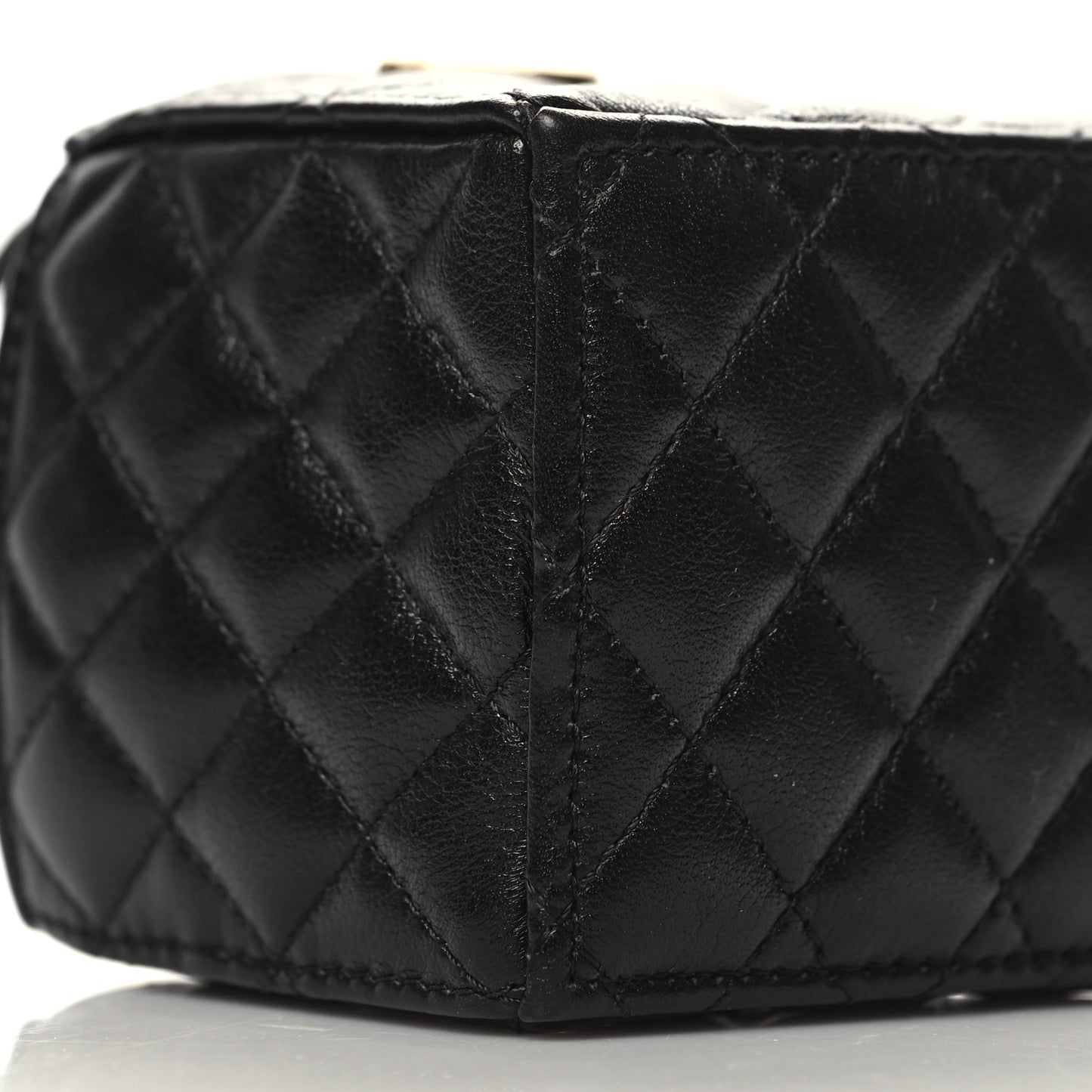 Calfskin Quilted Mini Drawstring Bucket Bag Black
