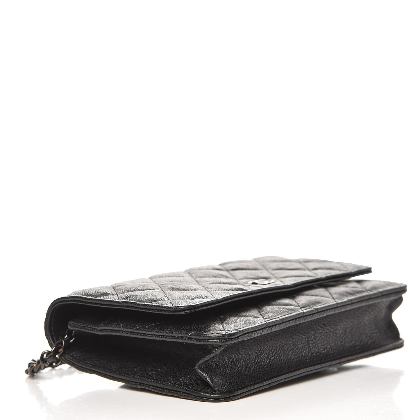 Crumpled Calfskin Quilted Wallet On Chain WOC So Black