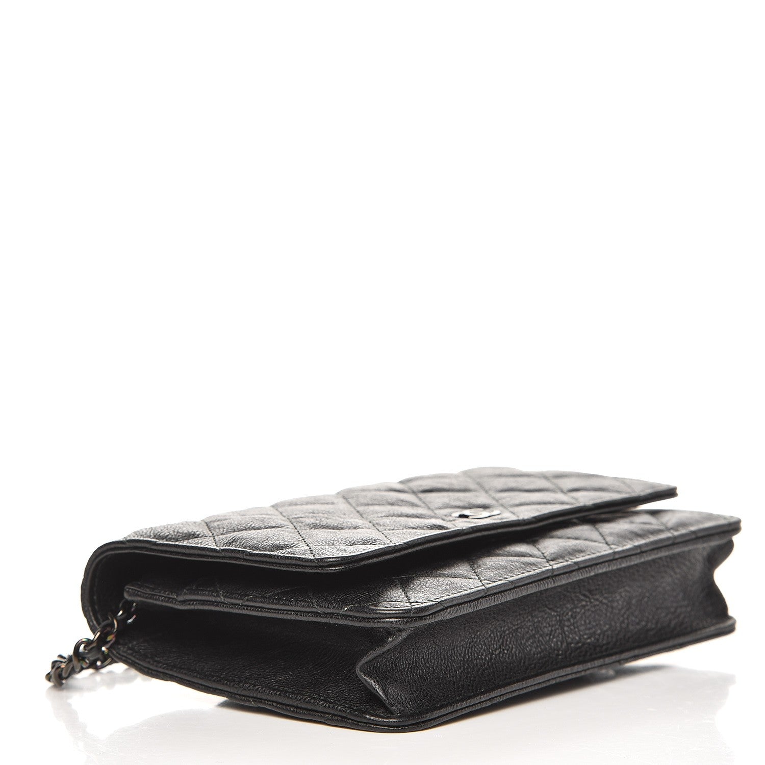 Chanel Crumpled Calfskin Quilted Wallet On Chain WOC So Black 4 of 9