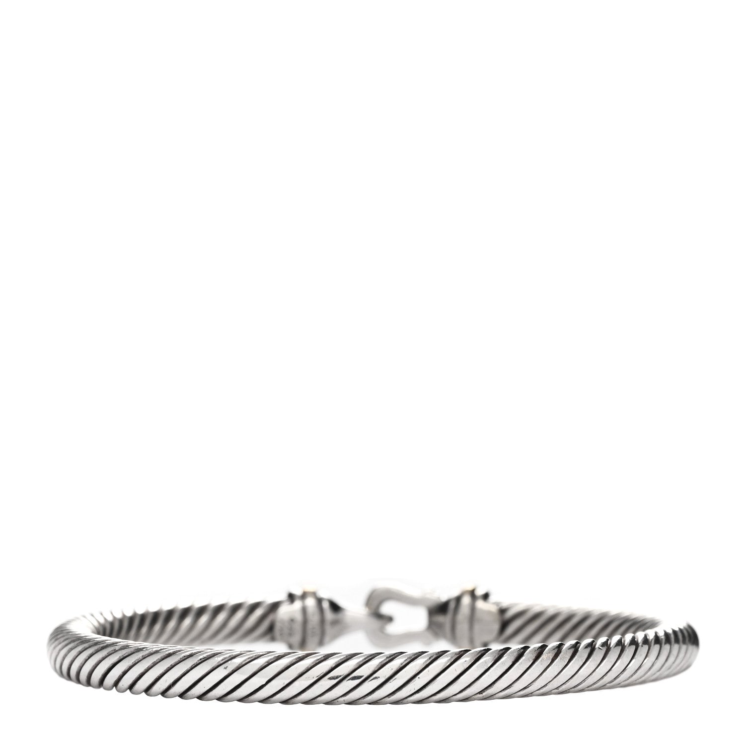 David Yurman Sterling Silver 18K Yellow Gold 5mm Cable Classic Buckle Bracelet 2 of 3