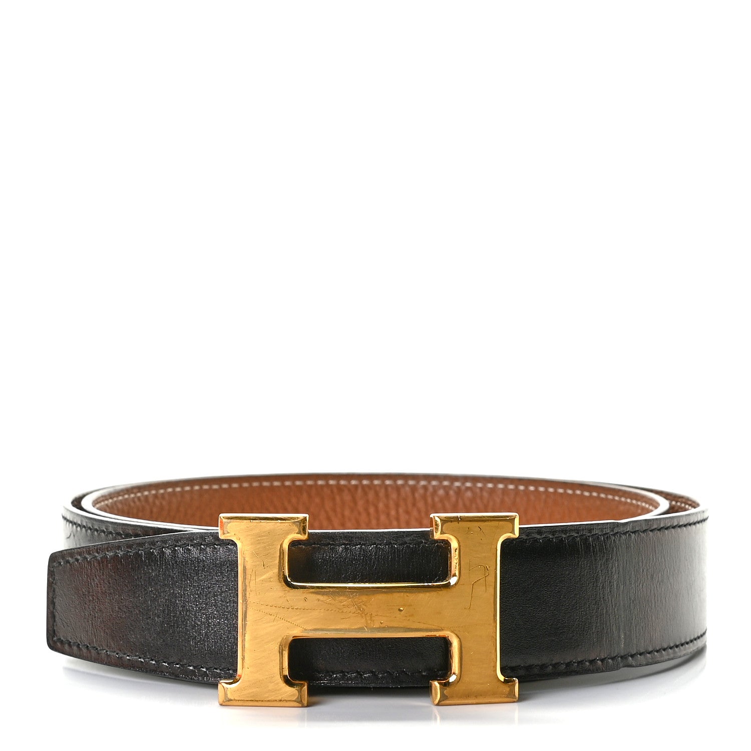 Hermes Box Togo 32mm H Belt 85 Black Gold 1 of 6