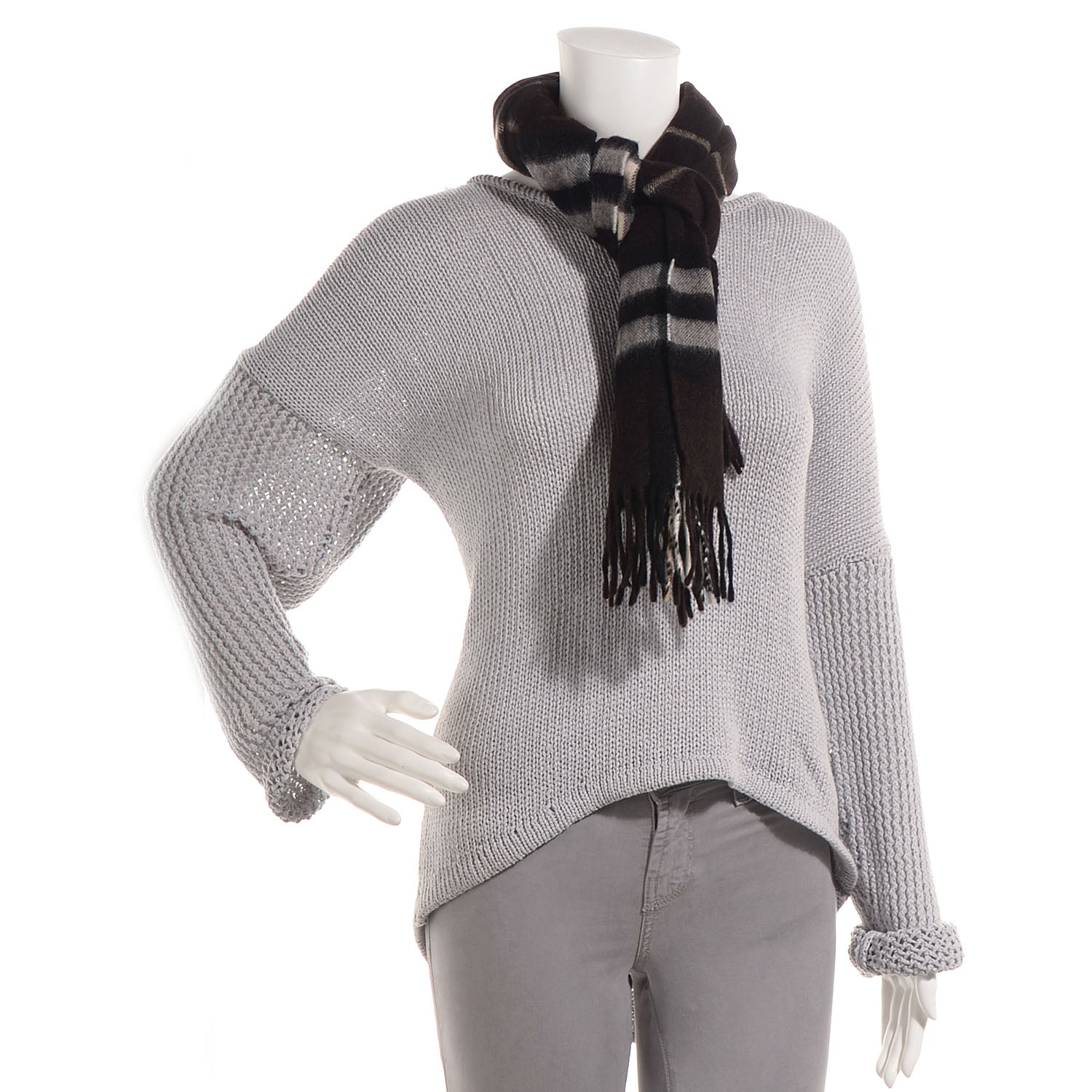 Burberry Cashmere Giant Check Fringe Scarf Dark Brown Black 2 of 5
