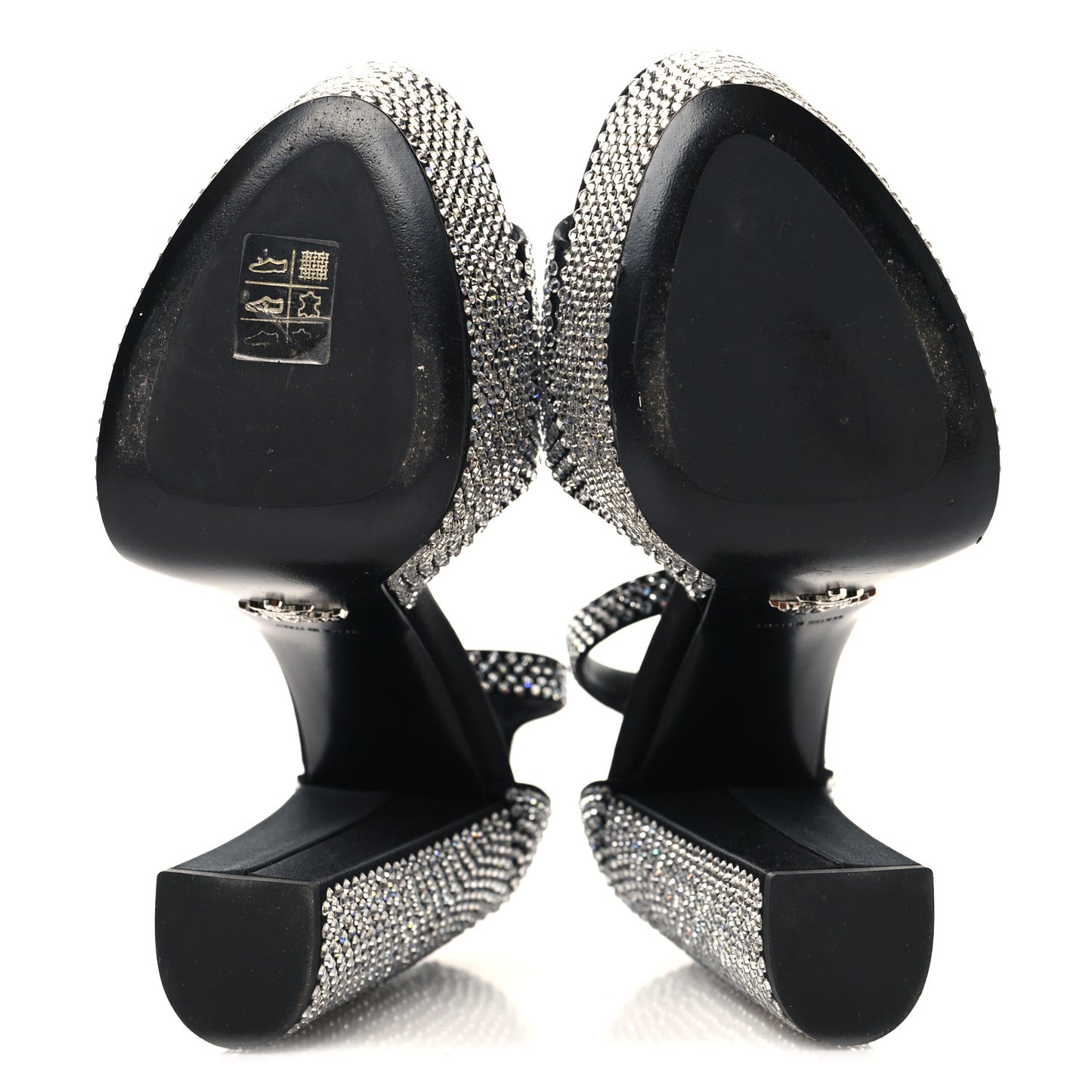 Satin Crystal Triangle Logo 40/135mm Platform Sandals 37 Cristal