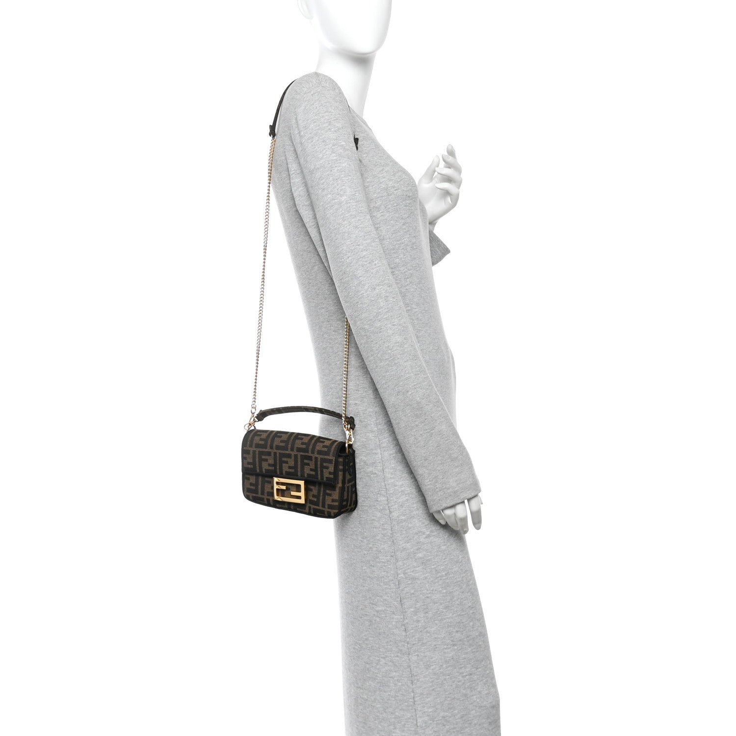 Fendi Fabric Jacquard FF 1974 Mini Baguette Tobacco Moro Black 2 of 11