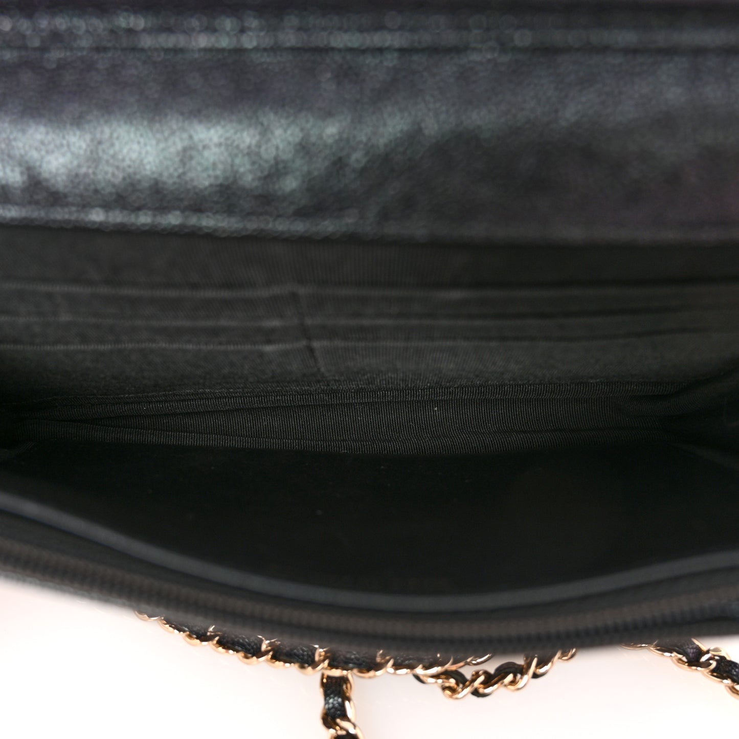 Iridescent Caviar Quilted Wallet on Chain WOC Black