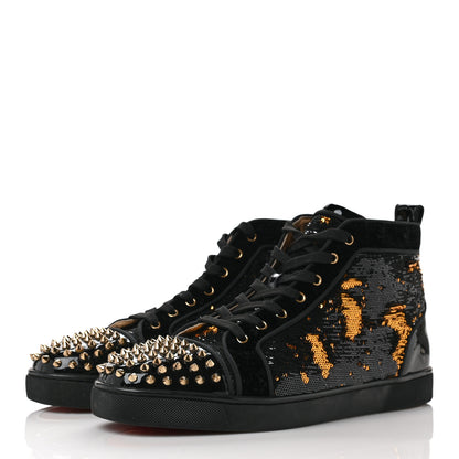 Christian Louboutin Sequin Patent Mens Louis Spikes Orlato Flat Sneakers 45 Black Gold Bronzo 3 of 7