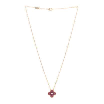 Van Cleef & Arpels 18K Rose Gold Diamond Rhodonite Vintage Alhambra Pendant Necklace 2 of 4