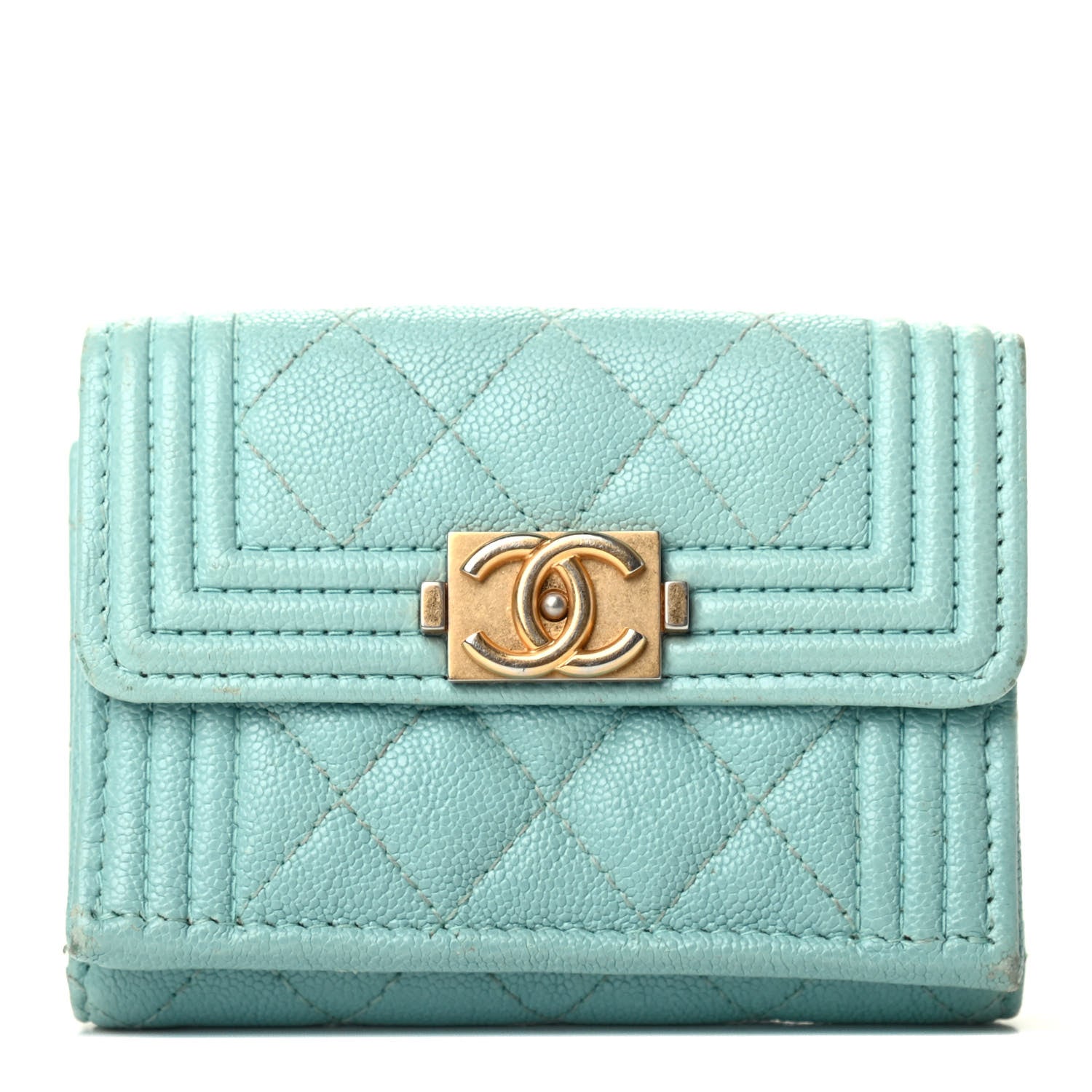 Chanel Caviar Quilted Small Boy Flap Wallet Light Blue 1 of 9
