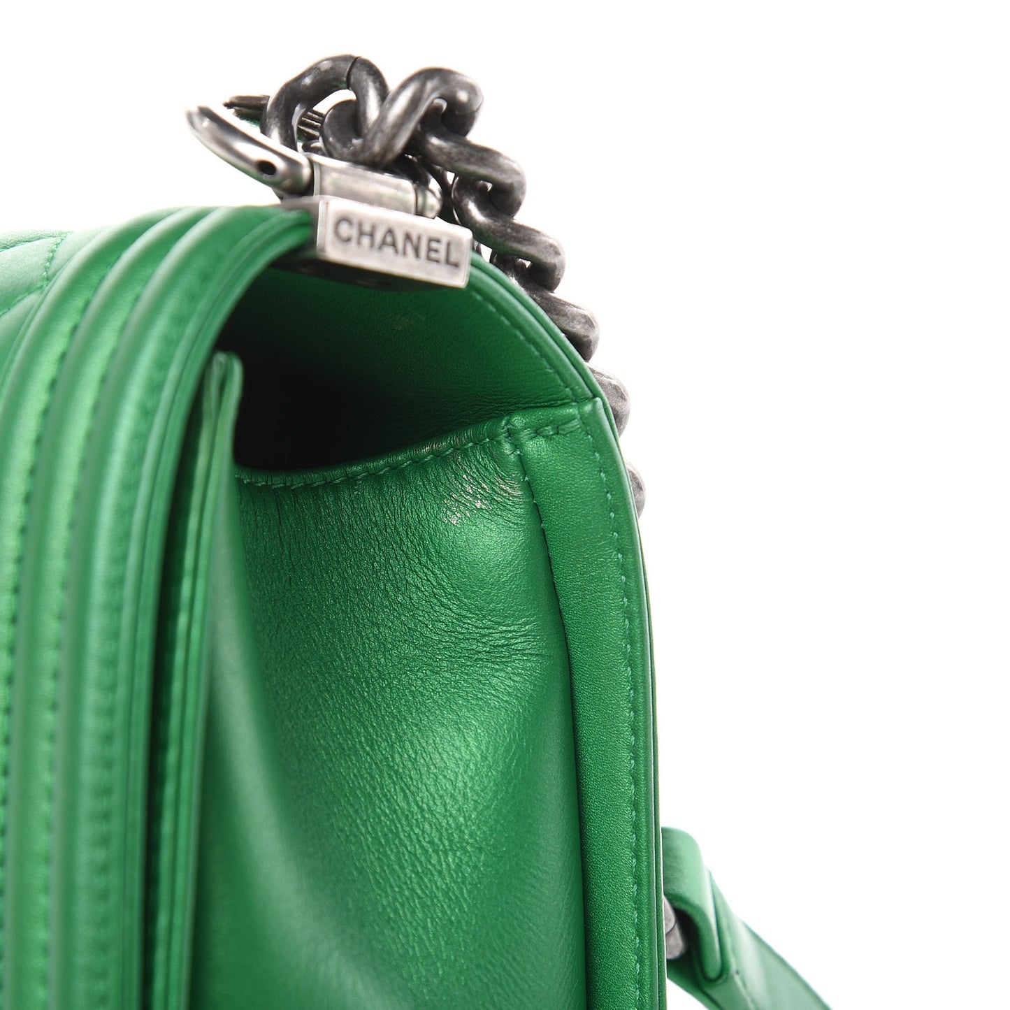 Metallic Calfskin Quilted Medium Boy Flap Green