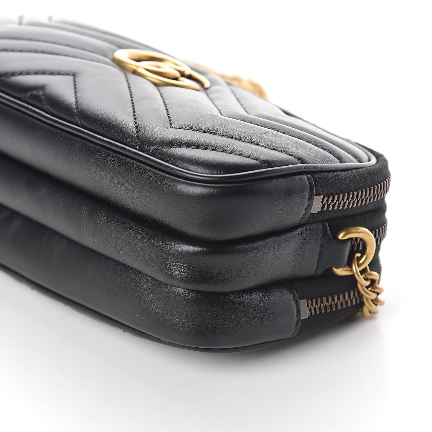 Calfskin Matelasse Mini GG Marmont Chain Crossbody Bag Black