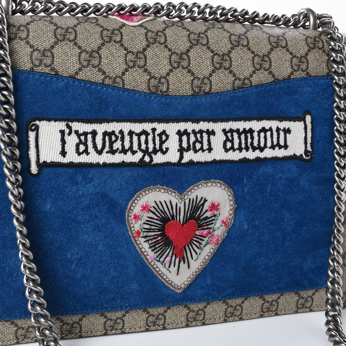 GG Supreme Monogram Embroidered Medium Dionysus Shoulder Bag Blue