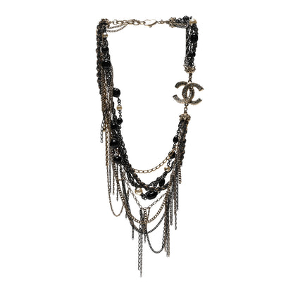 Chanel Pearl Bead Chain CC Multi Strand Necklace Gold Ruthenium Black 4 of 7