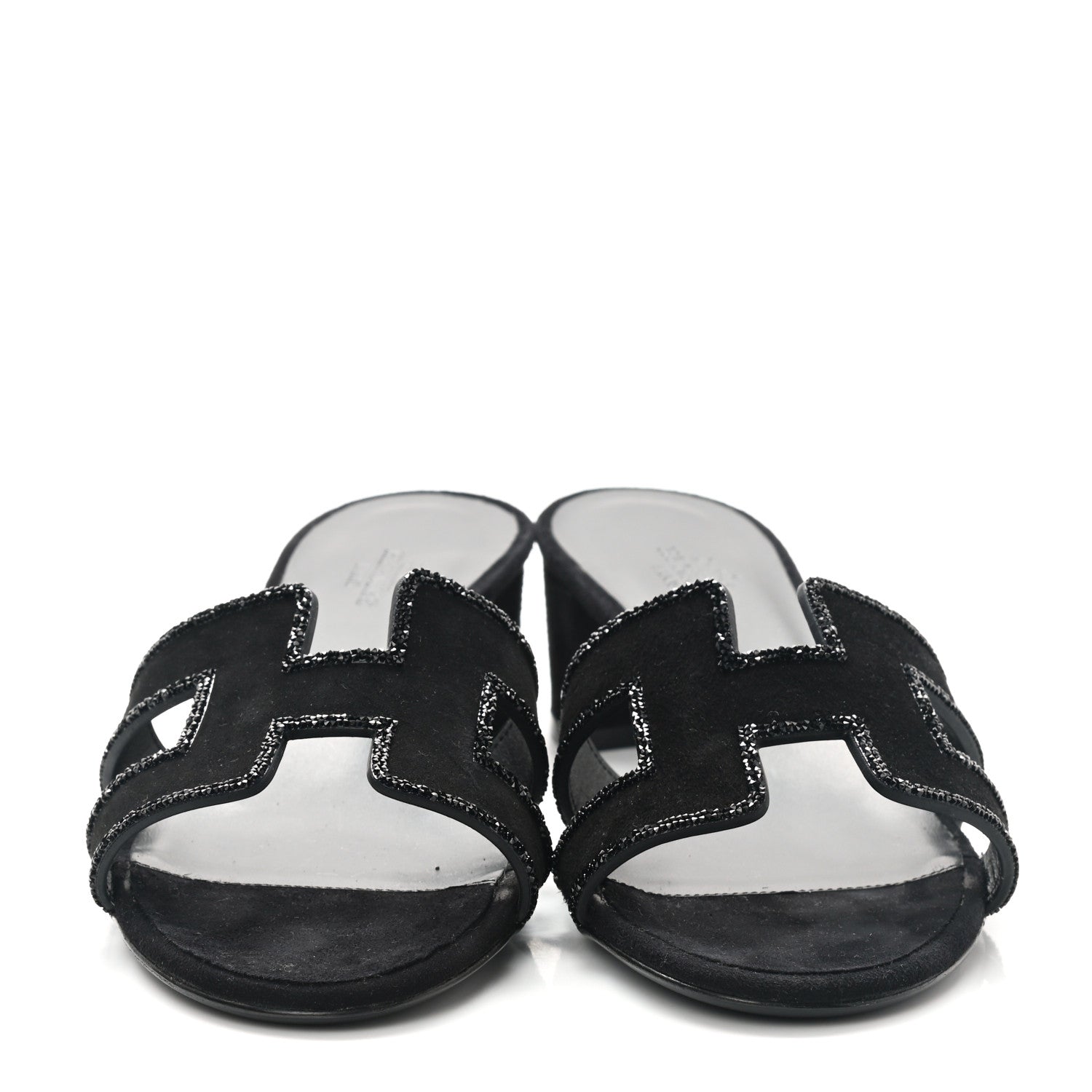 Hermes Suede Goatskin Rhinestone Oasis Sandals 37.5 Black 2 of 9