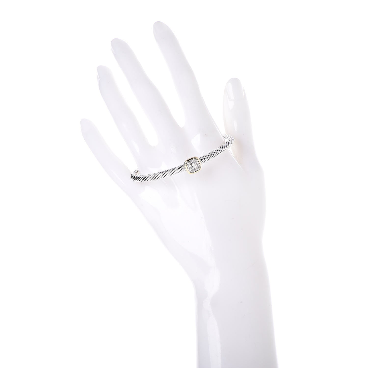 David Yurman Sterling Silver 18K Yellow Gold Diamond 4mm Noblesse Cable Bracelet 2 of 4