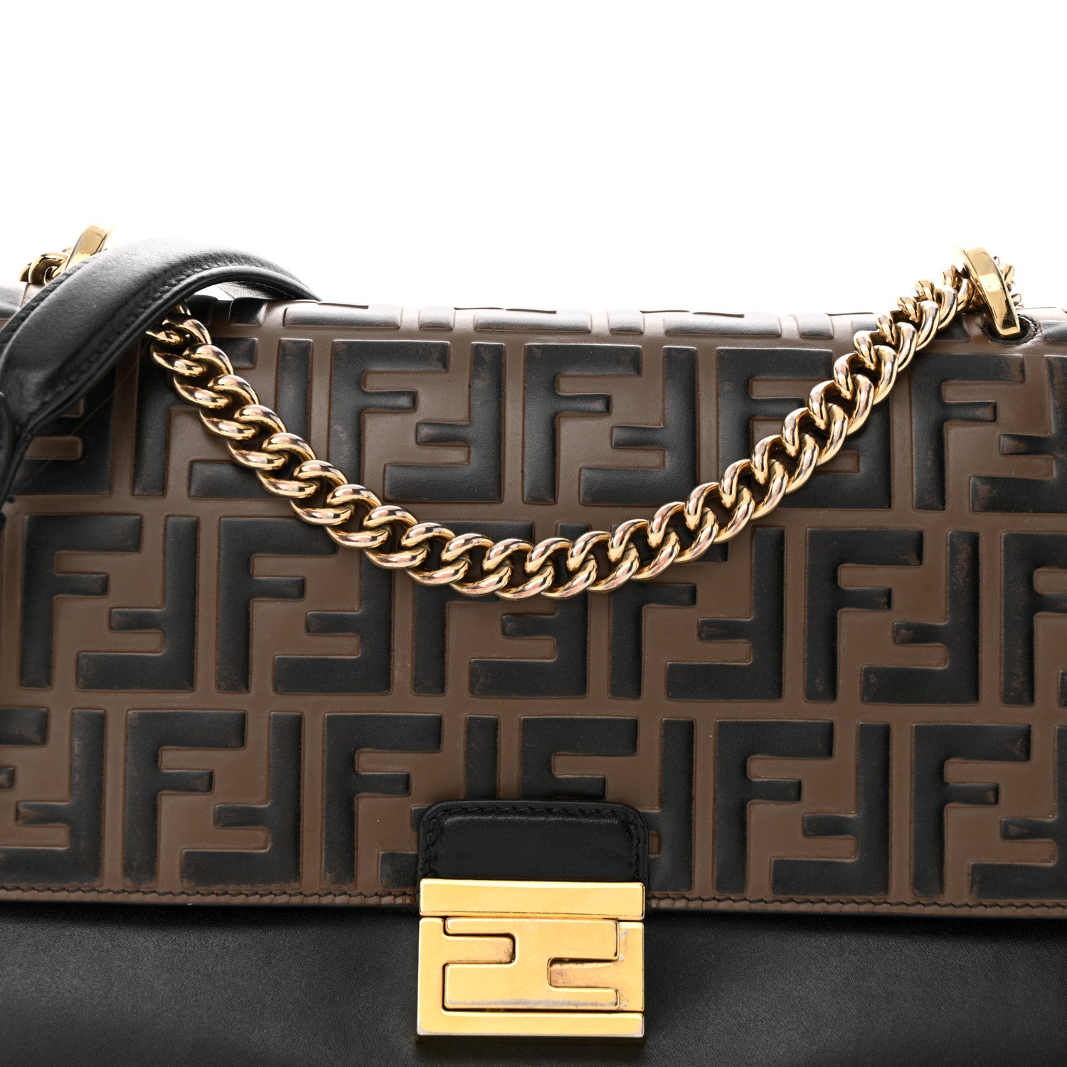 Fendi Vitello Liberty Bi-Color FF 1974 Embossed Chain Strap Kan U Shoulder Bag Black Maya 8 of 22