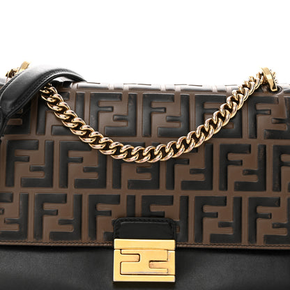 Fendi Vitello Liberty Bi-Color FF 1974 Embossed Chain Strap Kan U Shoulder Bag Black Maya 8 of 22