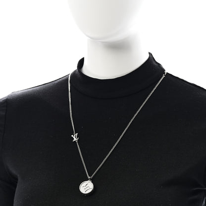 Louis Vuitton Metal Crystal Twisted Flower Pendant Necklace Silver 2 of 7