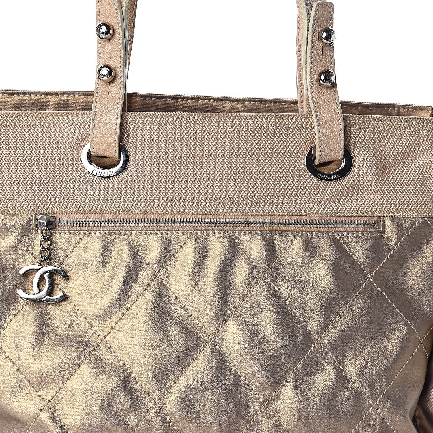 Chanel Metallic Coated Canvas Large Paris Biarritz Tote Gold 9 of 16