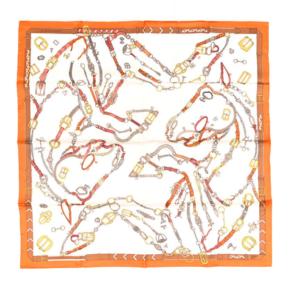 Hermes Silk Les Cheveaux Dechaines Scarf 90 Cream Orange Cuit 1 of 5
