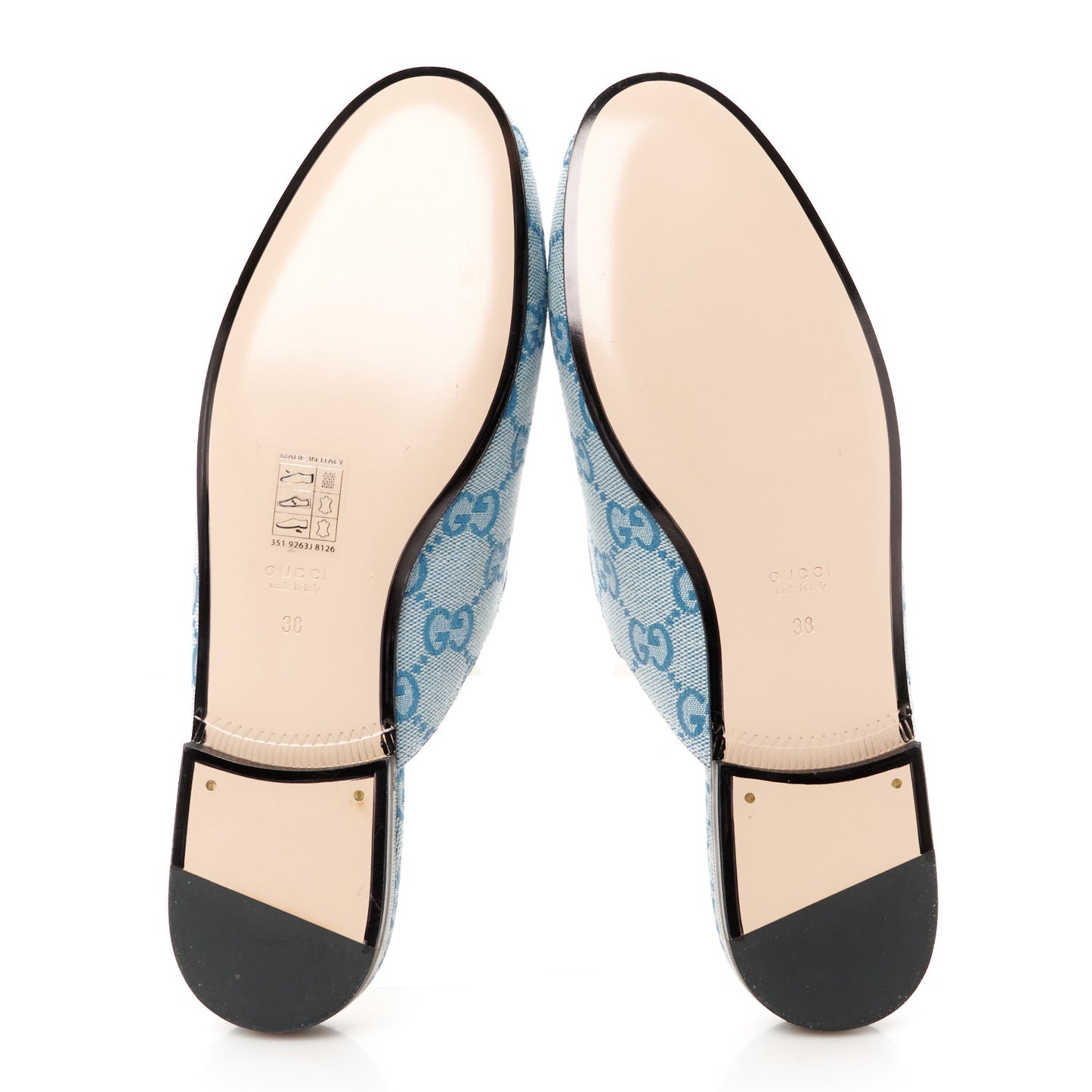 Canvas GG Monogram Nappa Womens Princetown Slippers 38 Porcelain Light Blue Dark Porcelain Light Blue