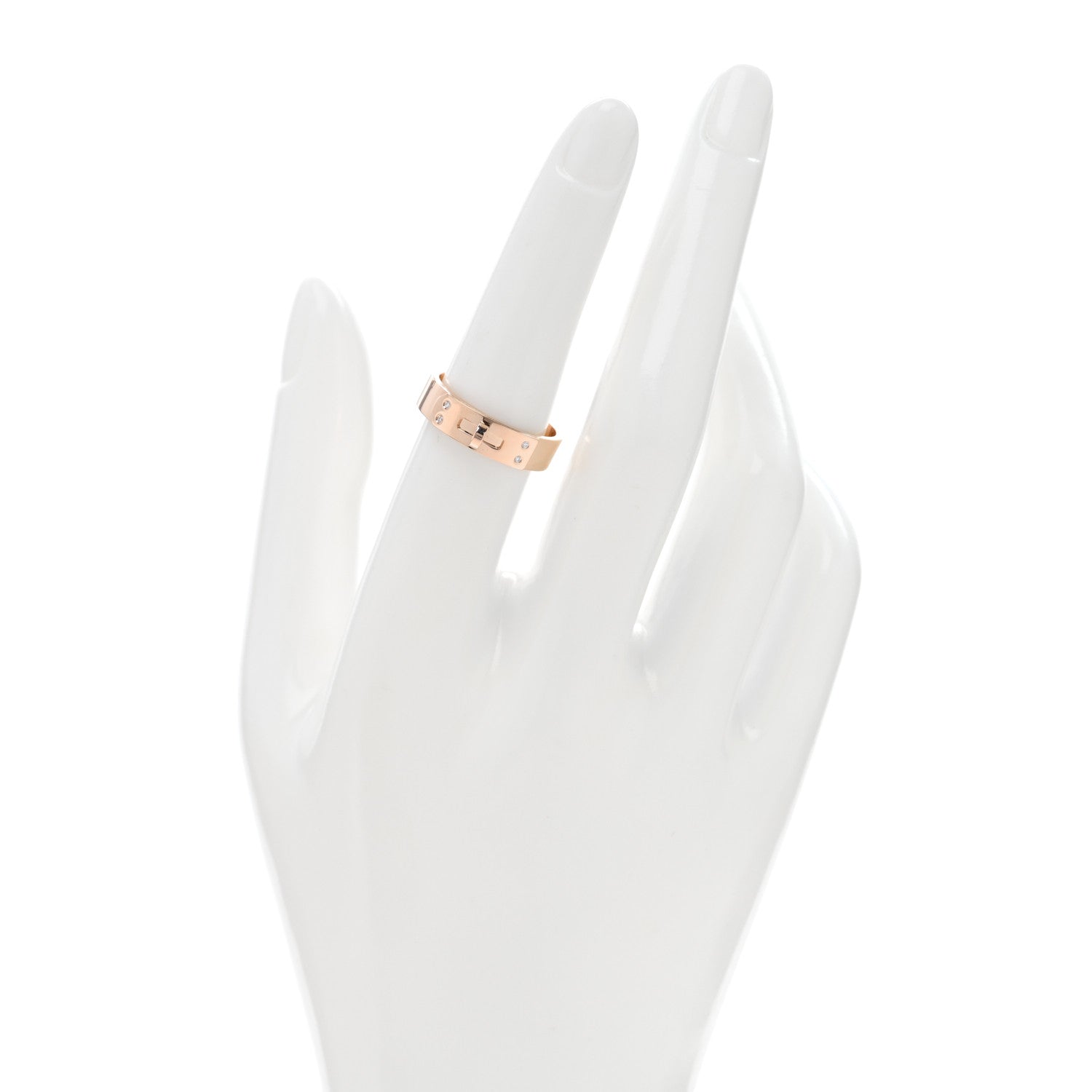 Hermes 18K Rose Gold Diamond PM Kelly Ring 54 7 2 of 5