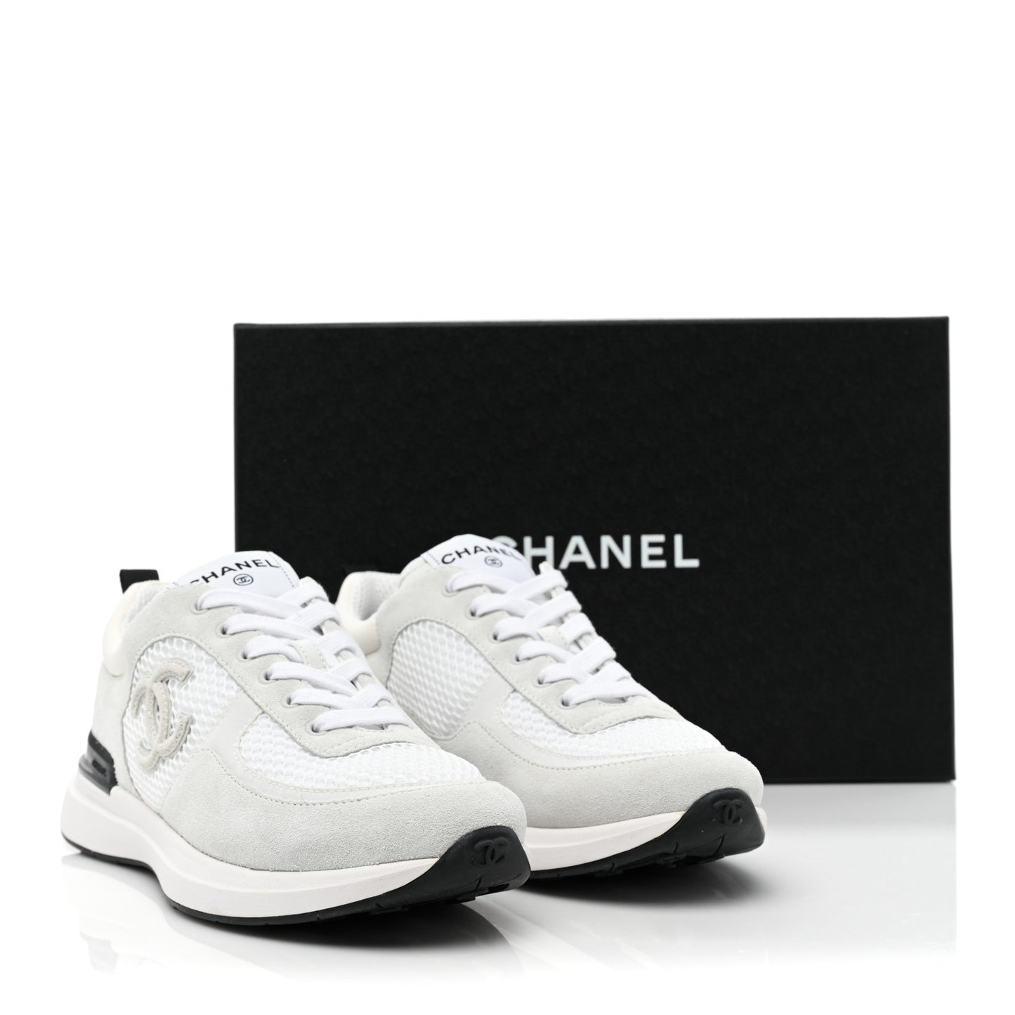 Calfskin Mesh Lycra Suede Womens Logo Sneakers 39 White