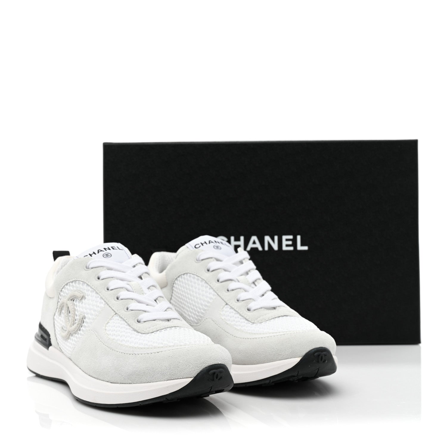 Chanel Calfskin Mesh Lycra Suede Womens Logo Sneakers 39 White 11 of 11