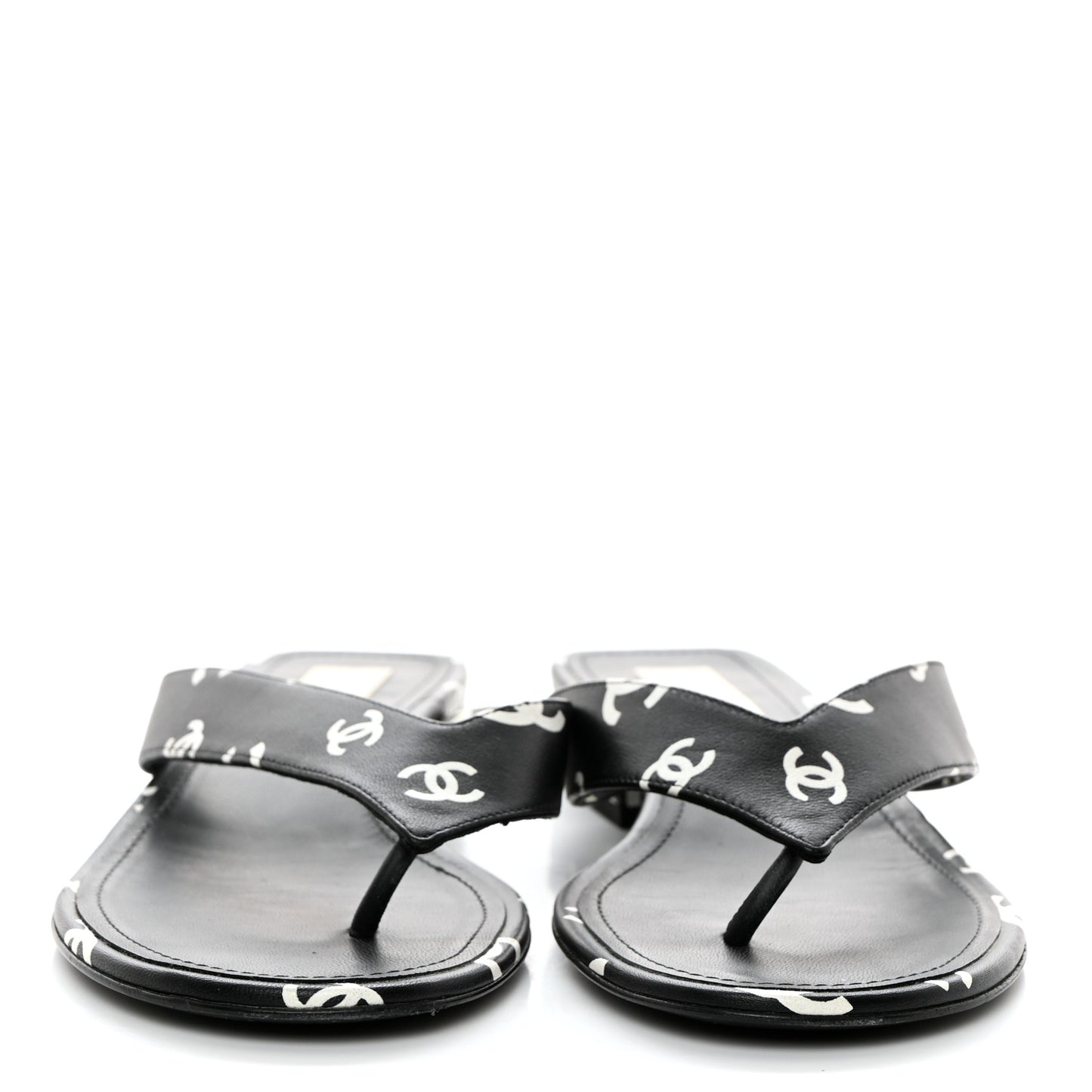 Printed Lambskin Coco Beach Thong Sandals 37 Black White