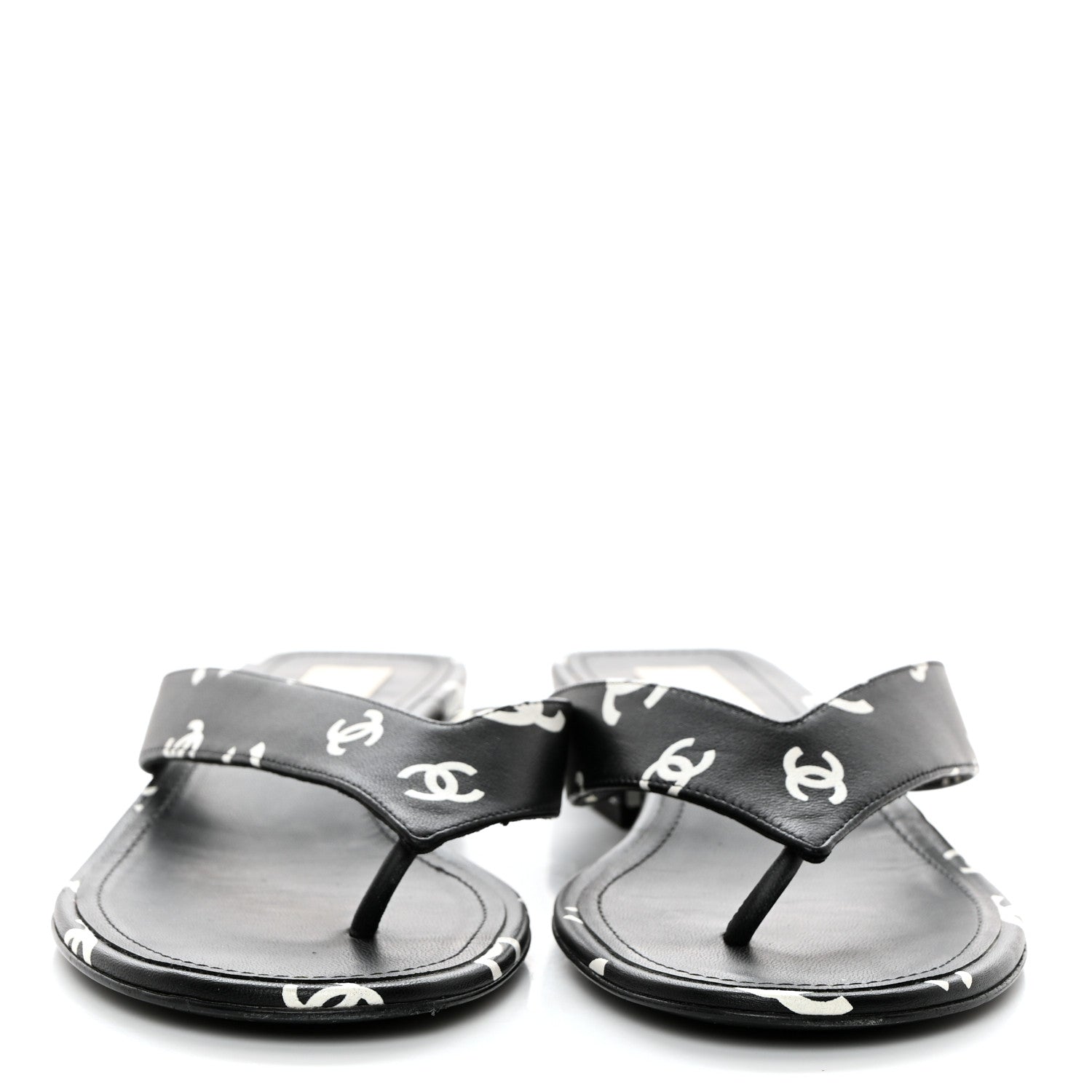 Chanel Printed Lambskin Coco Beach Thong Sandals 37 Black White 2 of 9