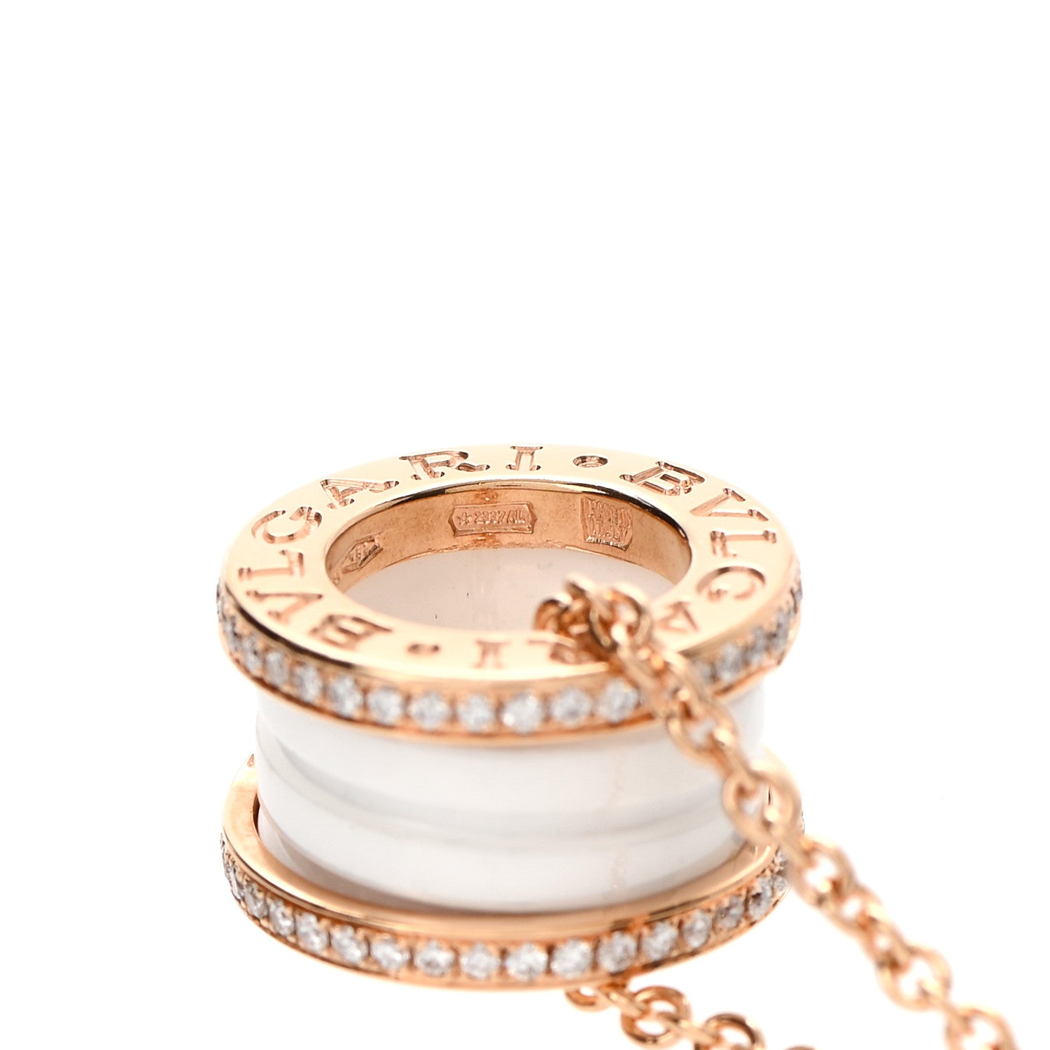 Bulgari 18K Rose Gold White Ceramic Diamond B.Zero1 Pendant Necklace 9 of 11