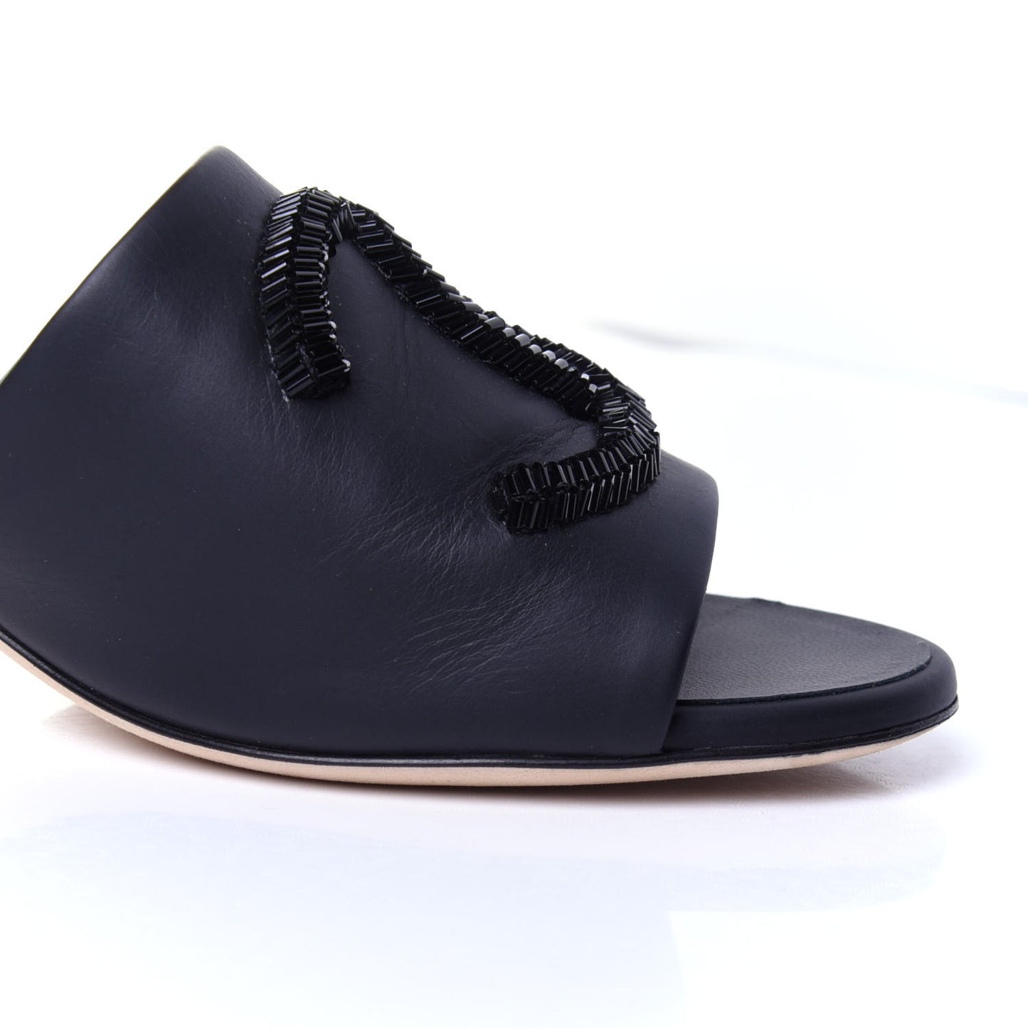 Lambskin Beaded CC Mule Sandal 38 Black