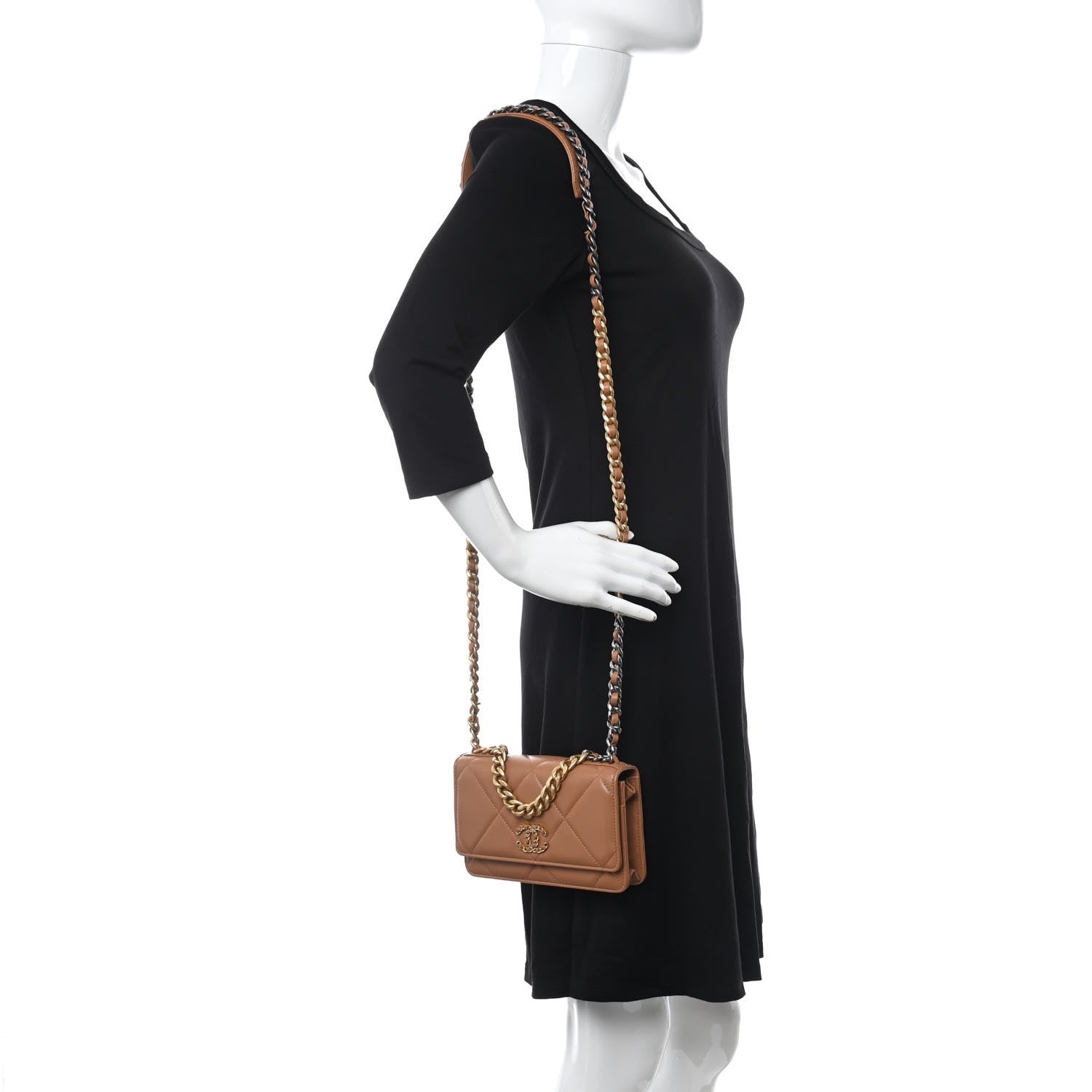 Chanel Lambskin Quilted Chanel 19 Wallet On Chain WOC Brown 2 of 12