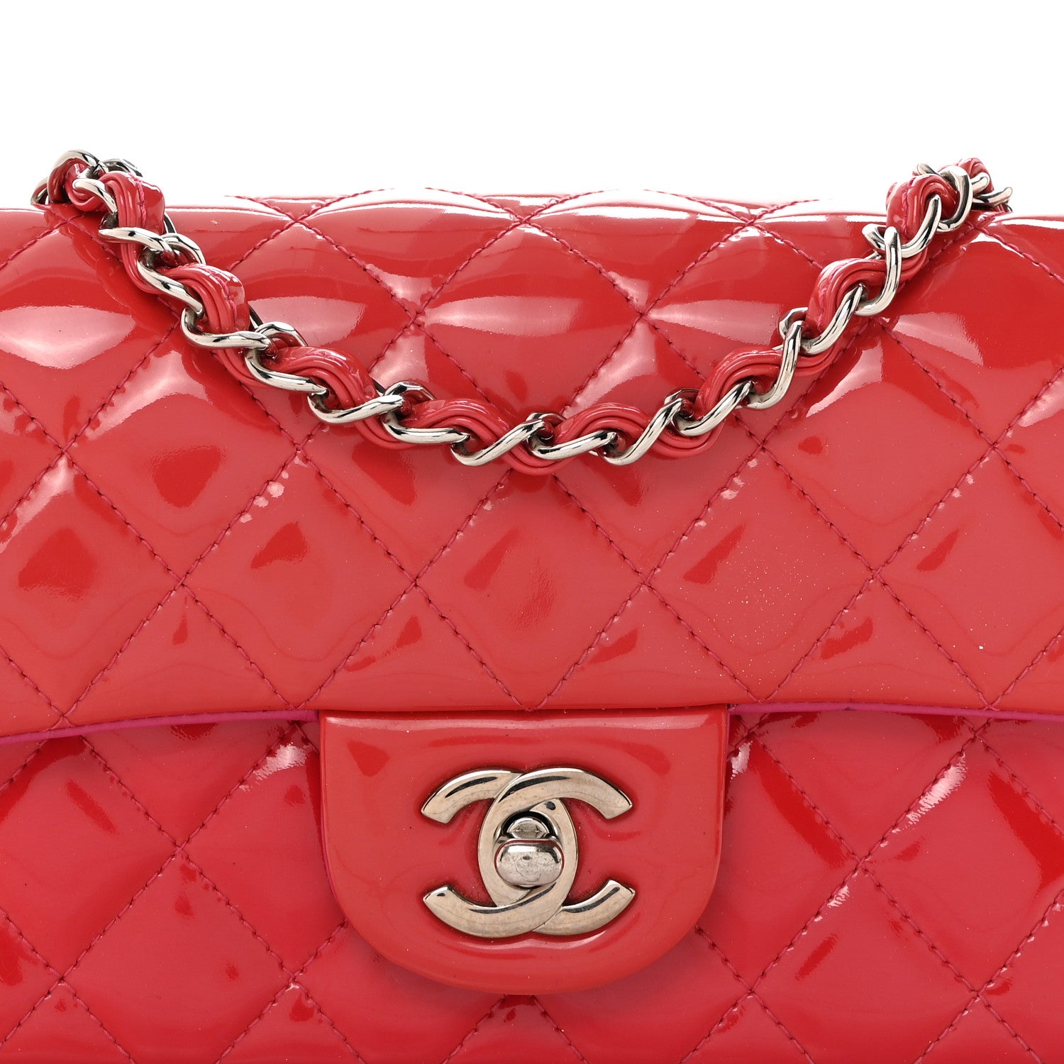 Chanel Patent Calfskin Quilted Mini Rectangular Flap Pink 8 of 10