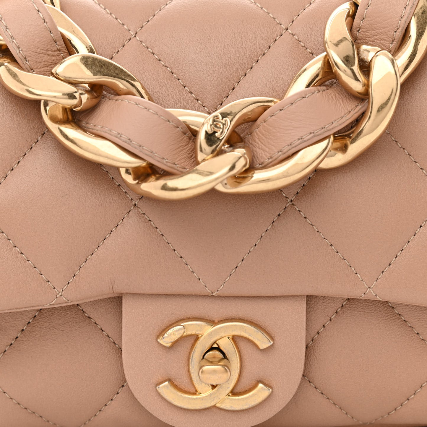 Lambskin Quilted Small CC Funky Town Flap Beige