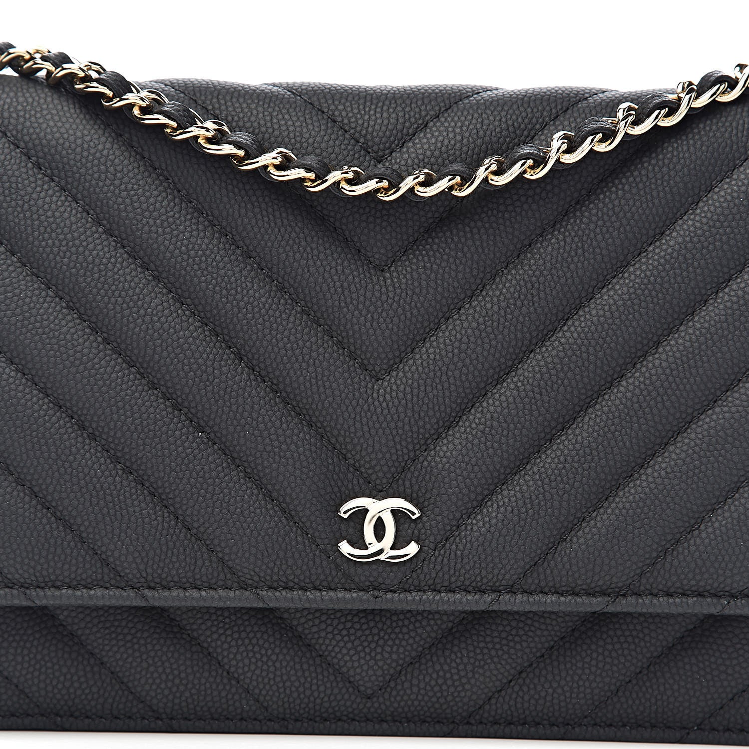 Chanel Caviar Chevron Quilted Wallet On Chain WOC Black 12 of 13