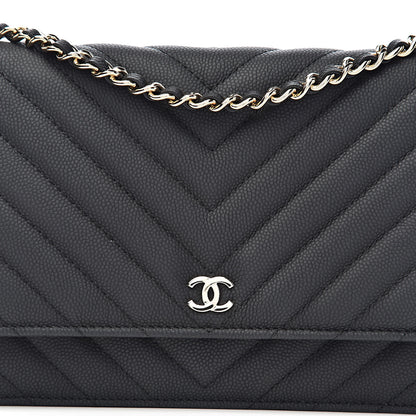 Chanel Caviar Chevron Quilted Wallet On Chain WOC Black 12 of 13