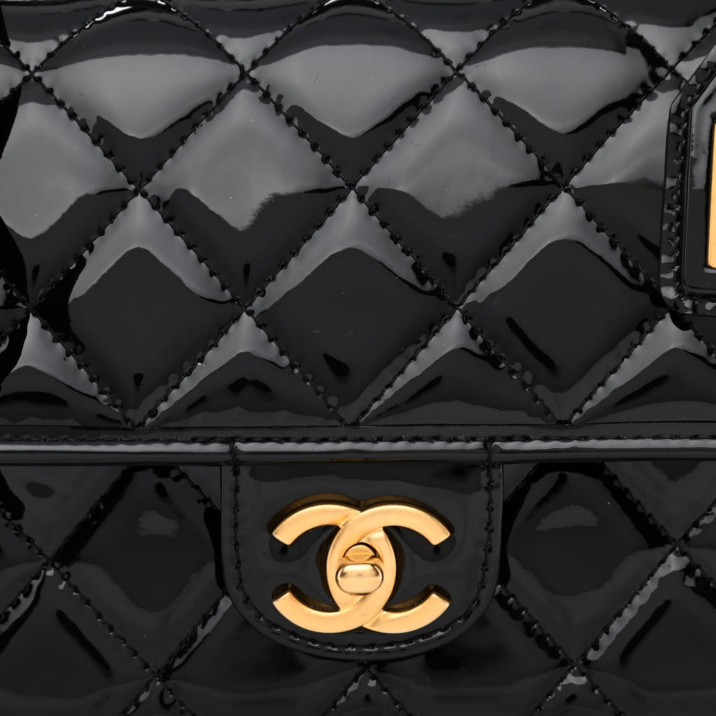 Patent Quilted Small School Memory Top Handle Flap Black