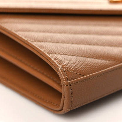 Saint Laurent Grain De Poudre Matelasse Chevron Monogram Chain Wallet Dark Natural 8 of 9