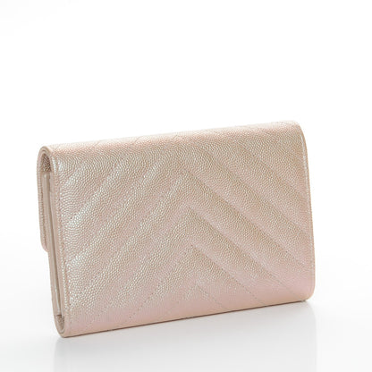 Chanel Metallic Caviar Chevron Quilted Medium Flap Wallet Light Gold 3 of 9