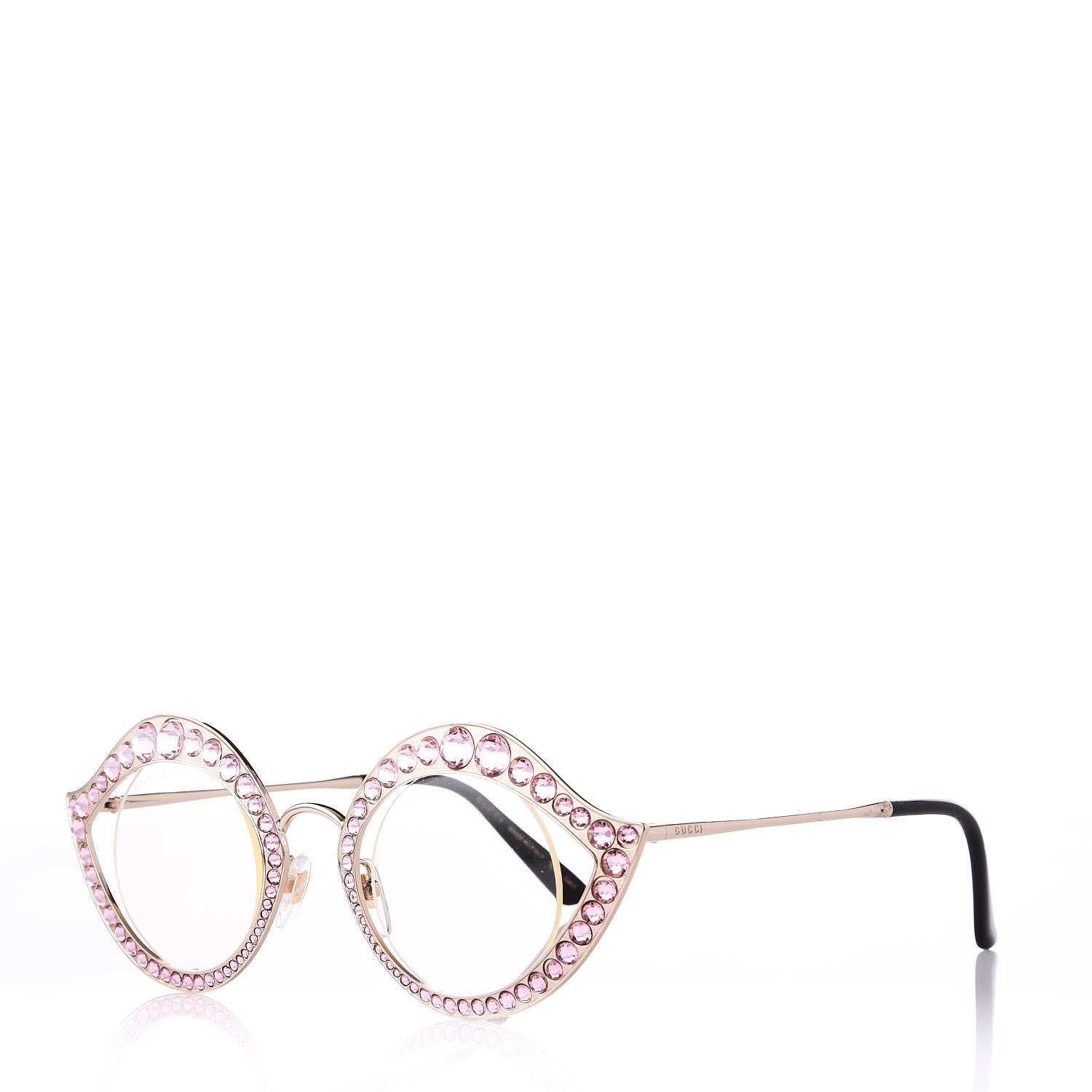 Gucci Metal Crystal Cat Eye Sunglasses GG0046/S Light Pink 1 of 8