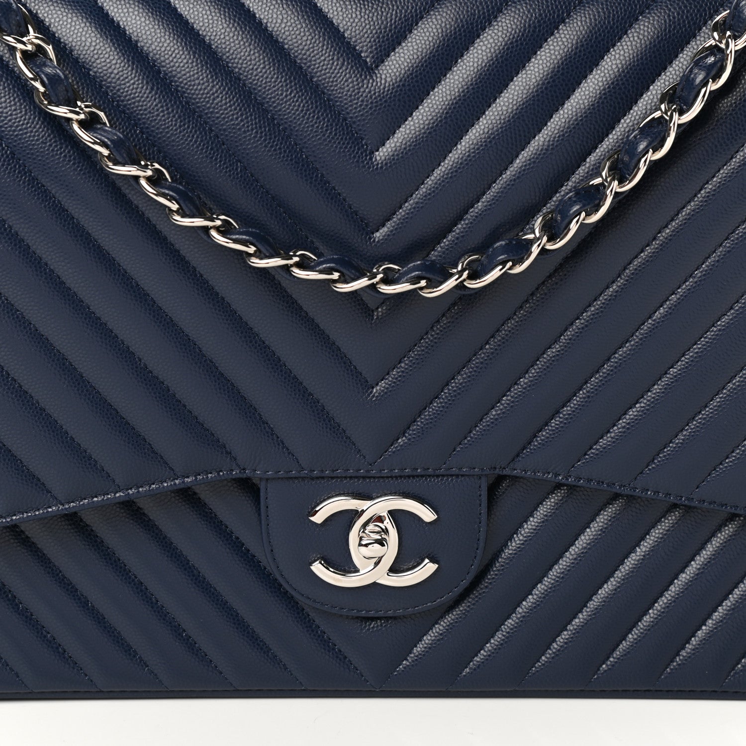 Chanel Caviar Chevron Quilted Maxi Double Flap Navy 8 of 10