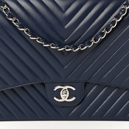 Chanel Caviar Chevron Quilted Maxi Double Flap Navy 8 of 10