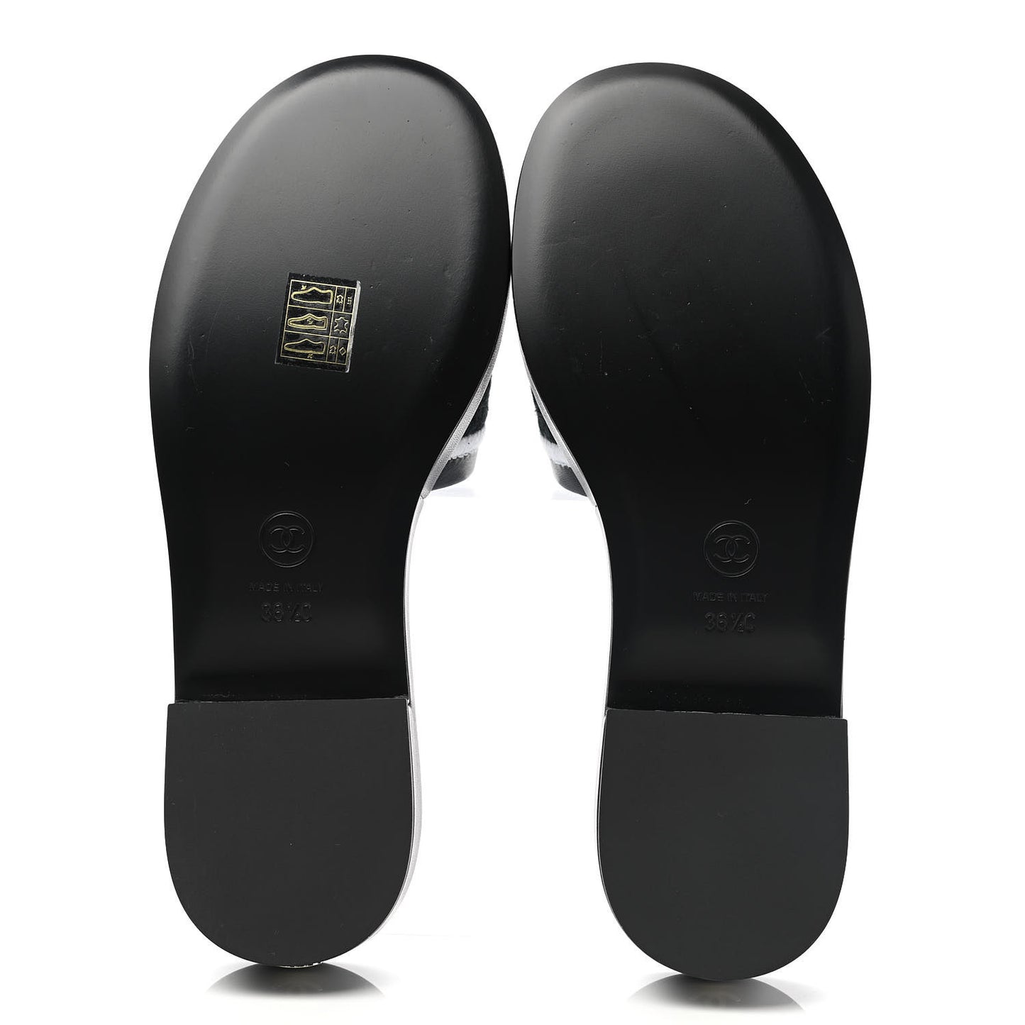 Lambskin Embroidered CC Mule Sandal 36.5 Black White