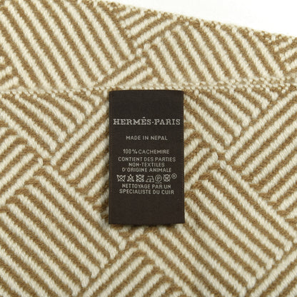 Hermes Cashmere Tile Weave Muffler Camel Ecru 4 of 4