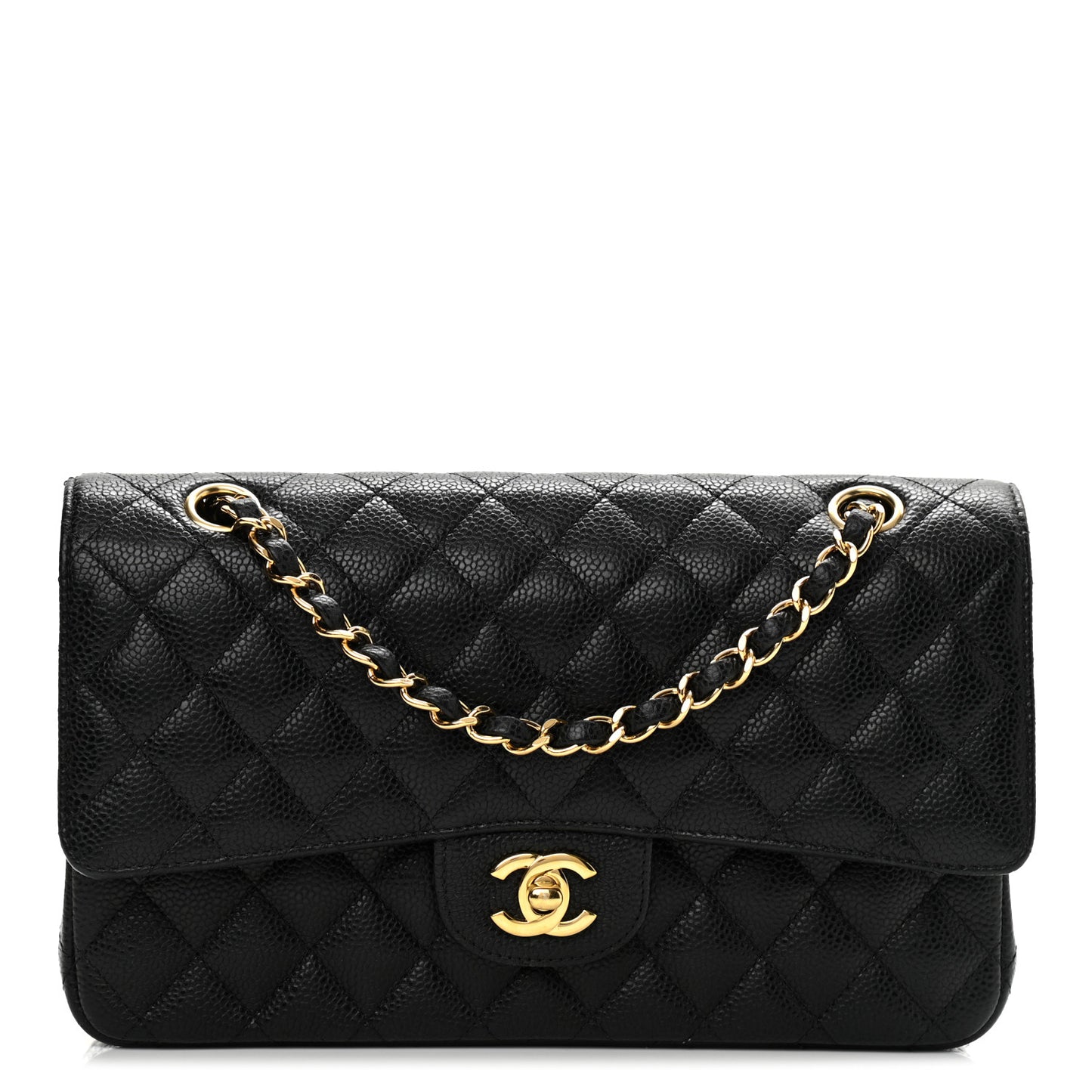 Caviar Quilted Medium Double Flap Black