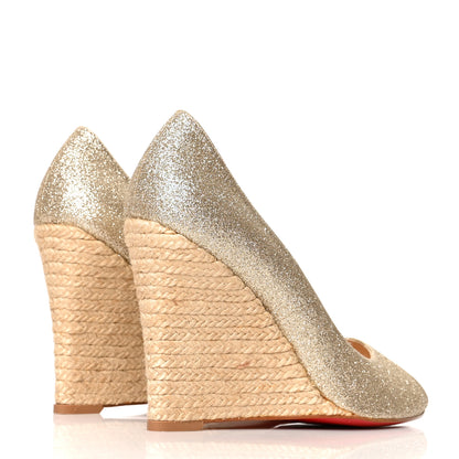 Christian Louboutin Glitter Puglia Espadrille Wedges 39 Platine 4 of 7