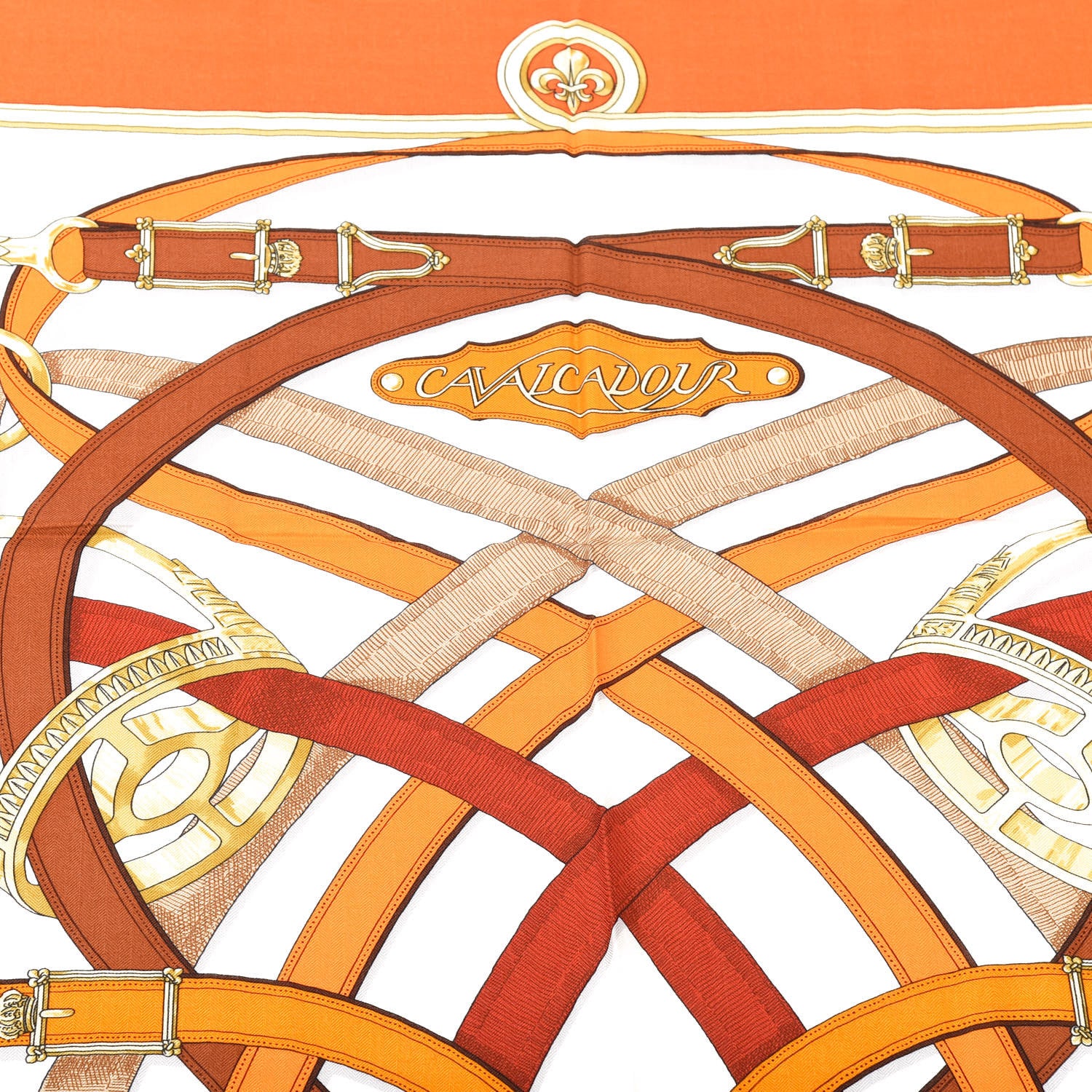 Hermes Cashmere Silk Cavalcadour Shawl 140 Orange White Brun 2 of 6