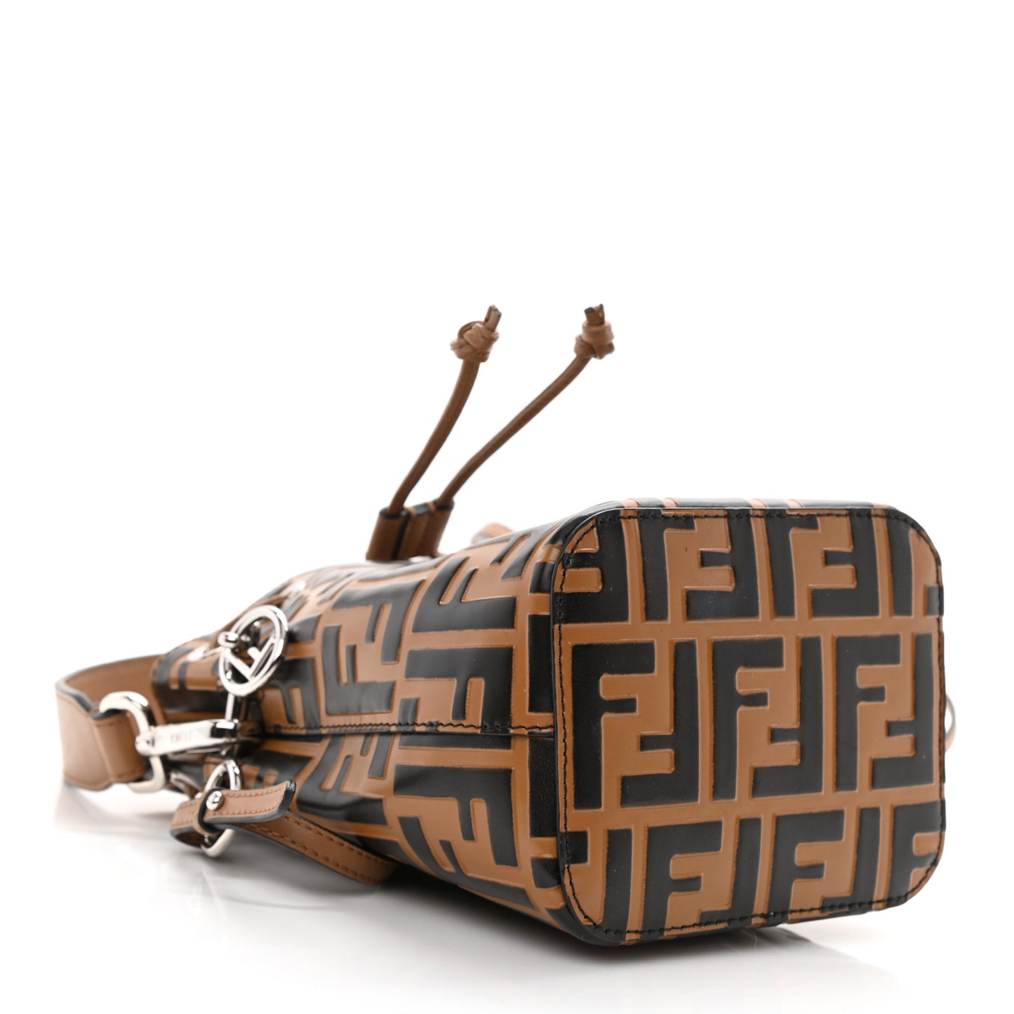 Vitello Liberty F is Fendi FF Embossed Mini Mon Tresor Bucket Bag Tobacco Black